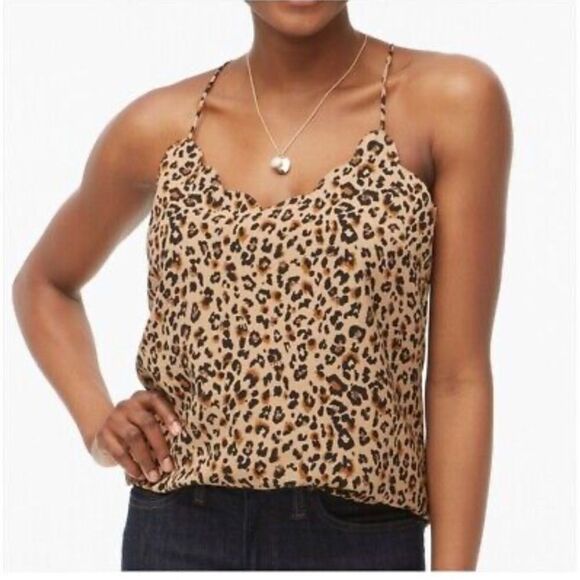 J. Crew Tan and Black Animal Print Silky Scalloped Camisole Size 4 - Picture 1 of 13